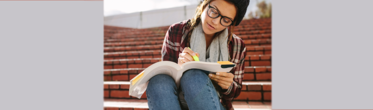 Girl studying for an important English test