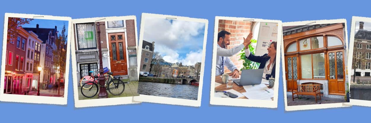 English course locations: Collage with various English Center locations in Amsterdam